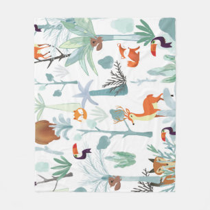 Cute animals: tropical forest doodle. fleece blanket