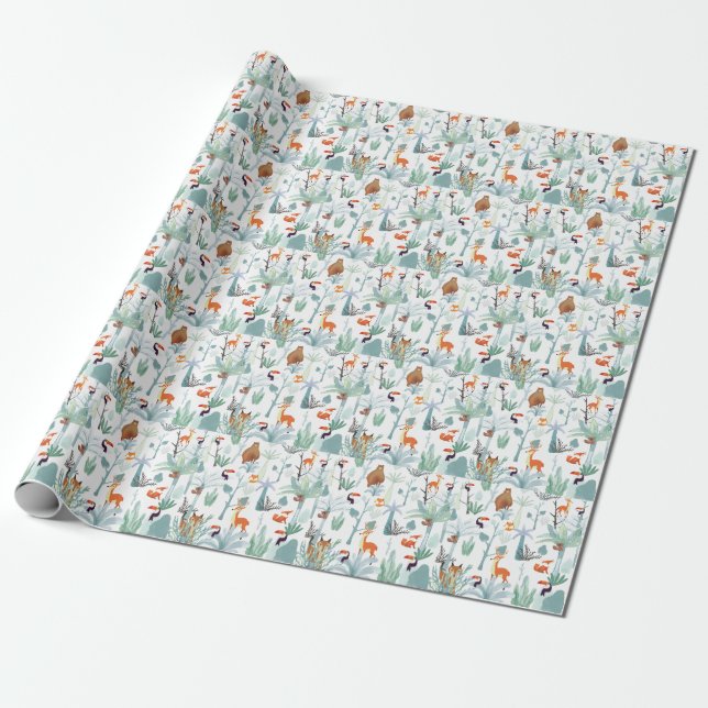 Cute animals: tropical forest doodle. wrapping paper (Unrolled)