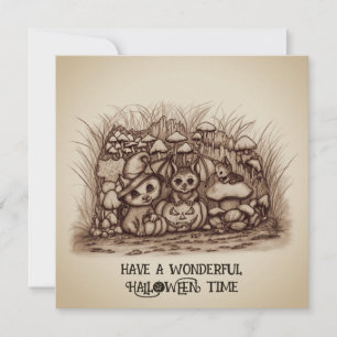 Cute Animals waiting for Halloween Card