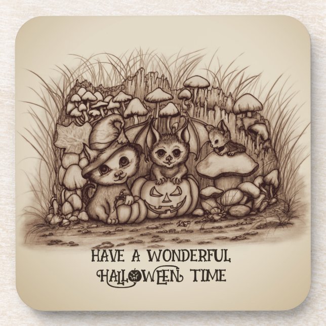 Cute Animals waiting for Halloween Coaster (Front)