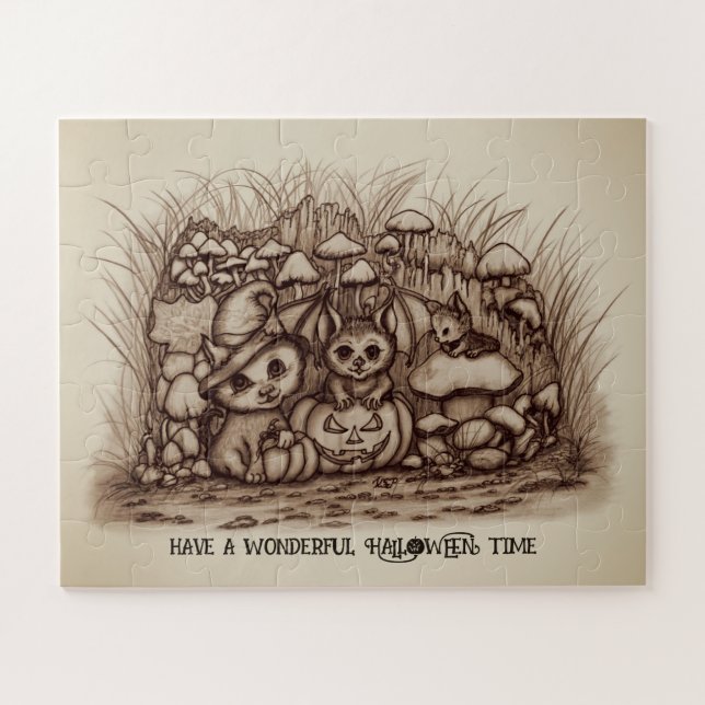 Cute Animals waiting for Halloween Jigsaw Puzzle (Horizontal)
