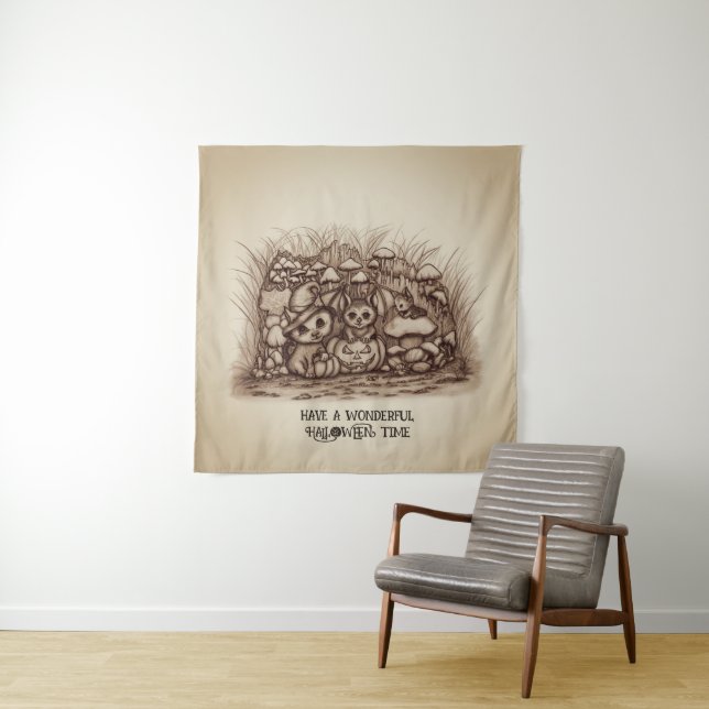 Cute Animals waiting for Halloween Tapestry (In Situ)