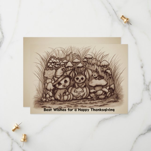 Cute Animals waiting for Thanksgiving Save The Date (Front/Back In Situ)