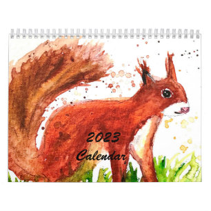 Cute animals Watercolor Squirrel Fox Deer Forest Calendar