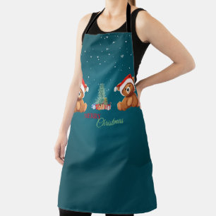 Cute animals winter Bear Santa Christmas tree Apron