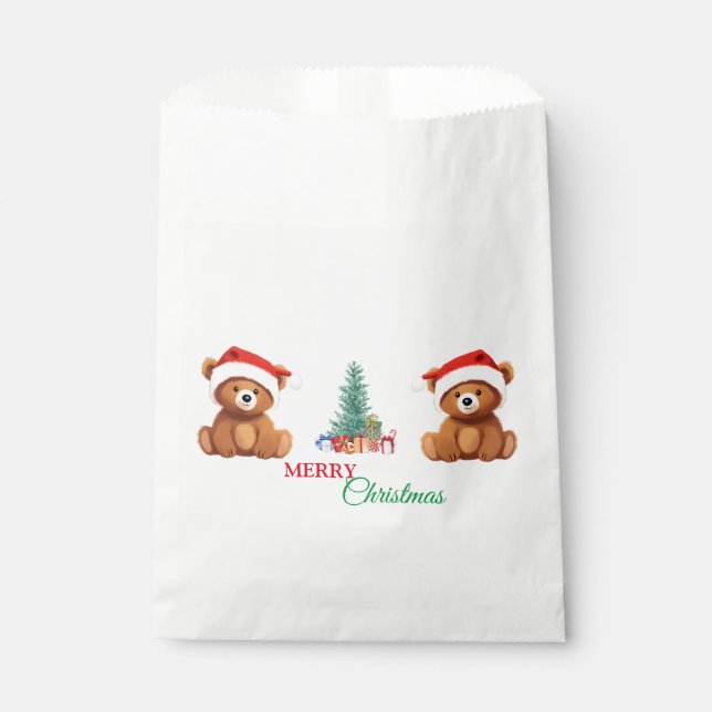 Cute animals winter Bear Santa Christmas tree Favour Bag (Front)