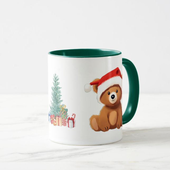 Cute animals winter Bear Santa Christmas tree Mug (Front Right)