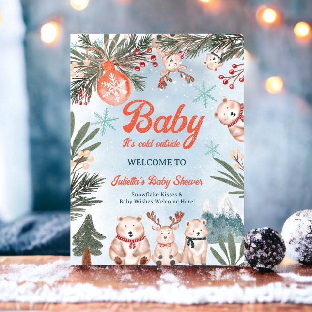Cute Animals Winter Christmas baby shower welcome Poster (Cute Animals Winter Christmas baby shower welcome Poster)