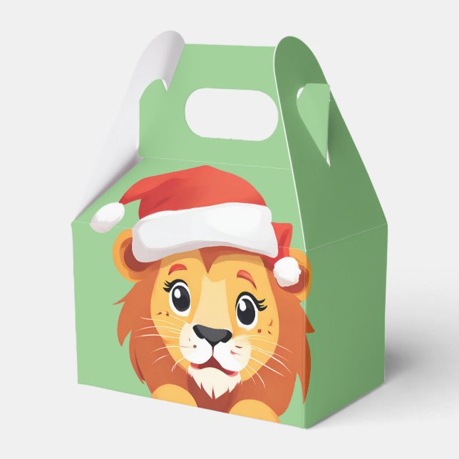 Cute animals winter lion cub Santa Christmas   Favor Box (Front Side)