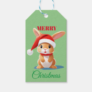 Cute animals winter rabbit Santa Christmas   Gift Tags