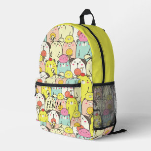 Cute Animals Yellow Monogram Name Printed Backpack