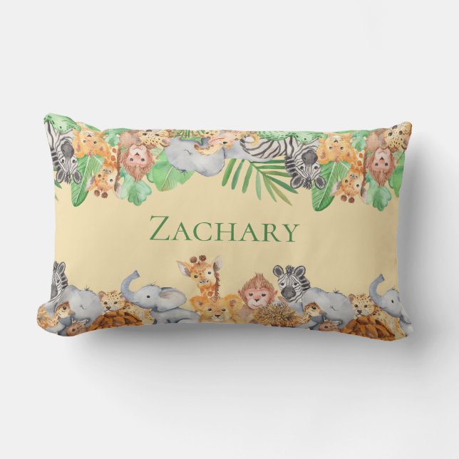 Cute Animals Zebra Giraffe Elephant Monkey Name Lumbar Pillow (Front)