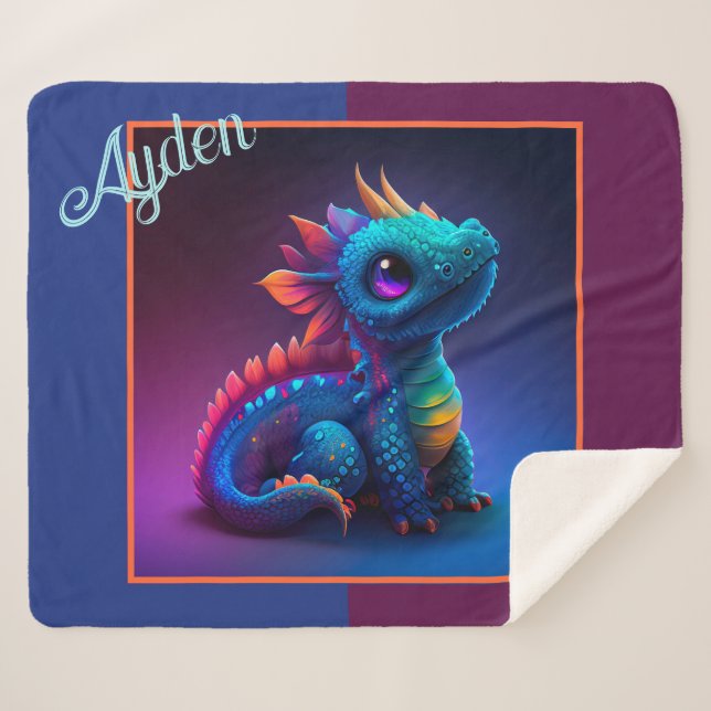 Cute Animated Baby Dragon Sherpa Blanket (Front (Horizontal))