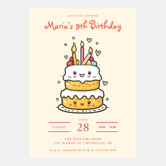 Cute Animated Cake & Candles Birthday Invitation (Front)