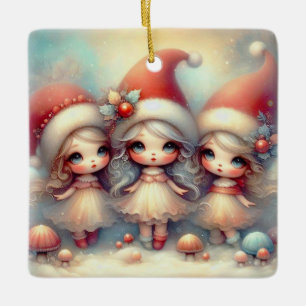 Cute Animated Christmas Angels Ceramic Ornament