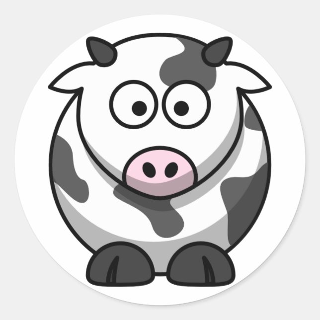 Cute Animated Cow Classic Round Sticker (Front)