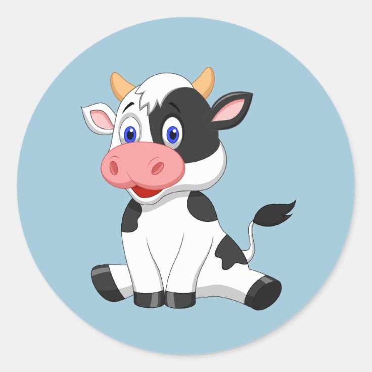 Cute animated Cow round sticker | Zazzle