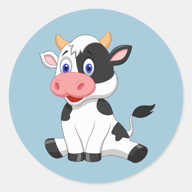 Cute animated Cow round sticker (Front)