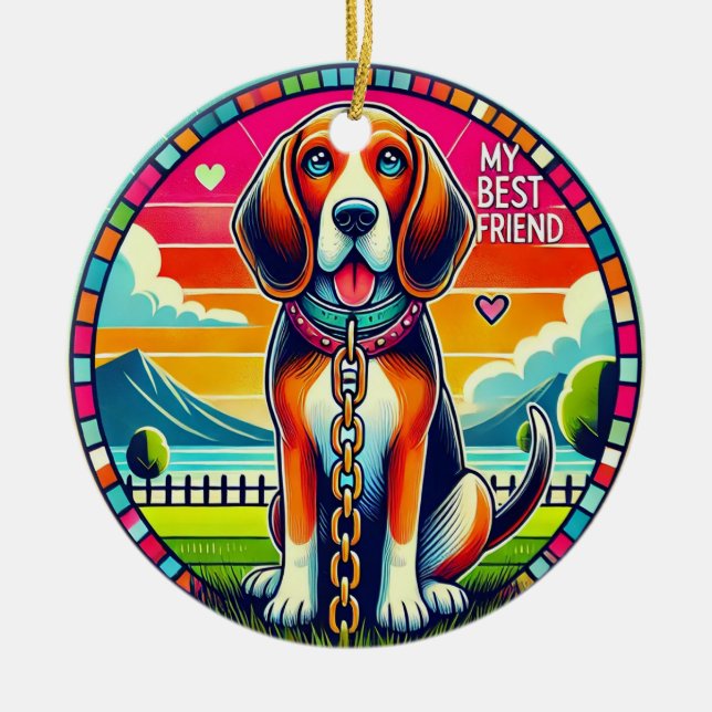 Cute Animated Dog Ceramic Ornament (Front)