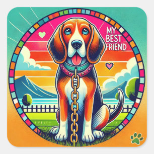 Cute Animated Dog Fun Cartoon Puppy Art 💛 Square Sticker