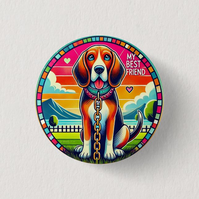 🐶 Cute Animated Dog Glow 🎉 Fun Pet Lover 1 Inch Round Button (Front)