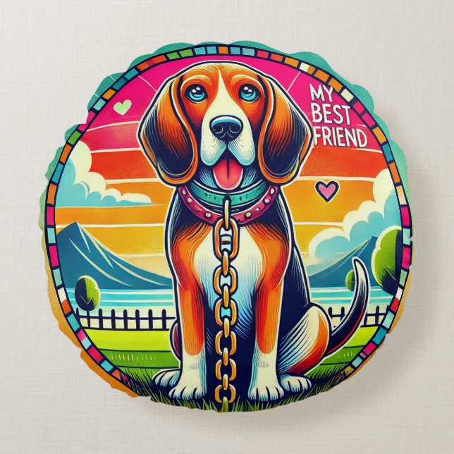 Cute Animated Dog Round Pillow (Front)