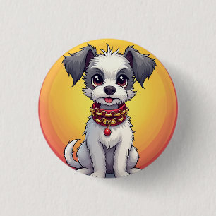 Cute Animated Dog with Collar 1 Inch Round Button