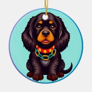 Cute Animated Dog with Collar Ceramic Ornament