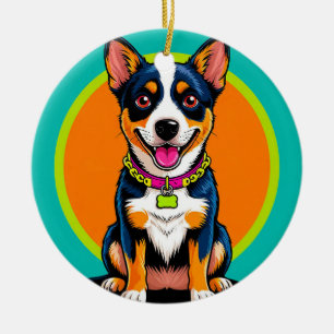Cute Animated Dog with Collar Ceramic Ornament