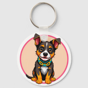 Cute Animated Dog with Collar Keychain
