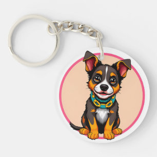 Cute Animated Dog with Collar Keychain