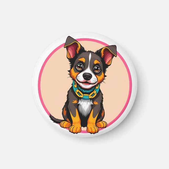 Cute Animated Dog with Collar Magnet (Front)