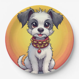 Cute Animated Dog with Collar Paper Plate