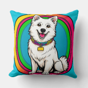 Cute Animated Dog with Collar Throw Pillow