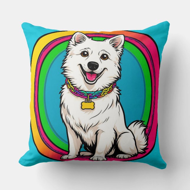 Cute Animated Dog with Collar Throw Pillow (Front)