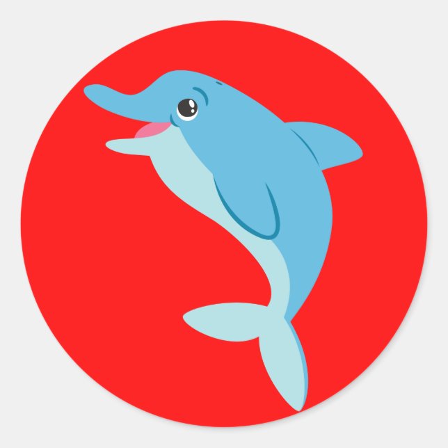 Cute Animated Dolphin Classic Round Sticker (Front)
