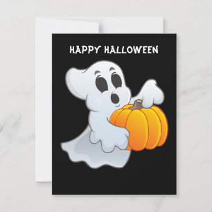 Cute animated Ghost with Pumpkin Card
