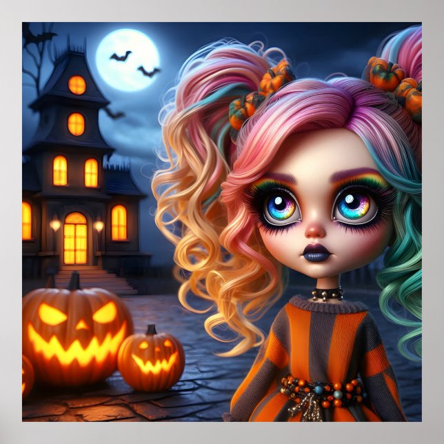 Cute Animated Girl. Haunted House  Poster (Front)