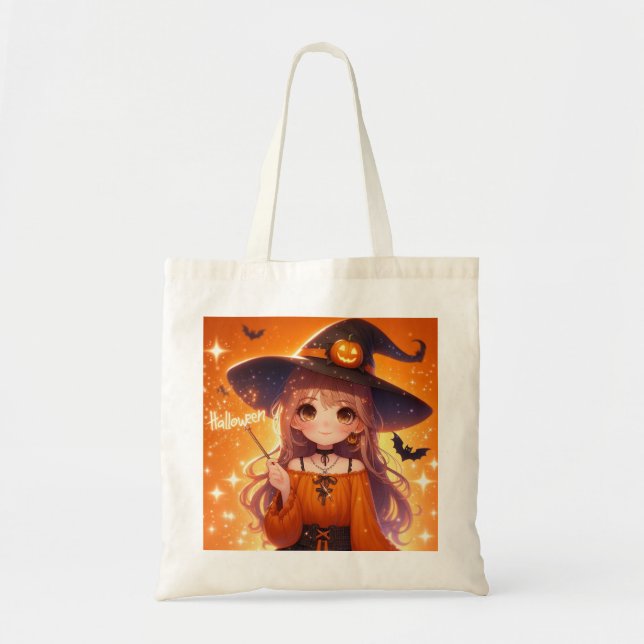 Cute Animated Halloween Witch Tote Bag (Front)