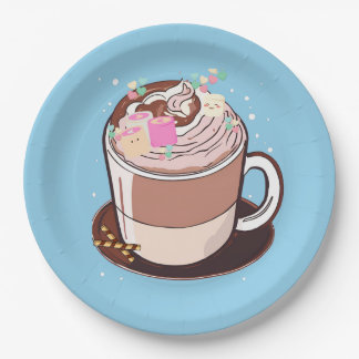 Cute Animated Hot Chocolate Marshmallows Cartoon Paper Plate