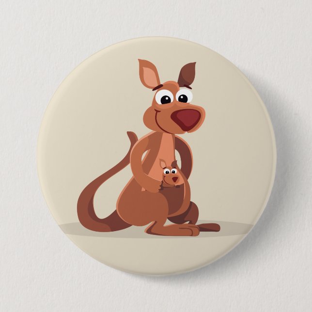 Cute Animated Kangaroo 3 Inch Round Button (Front)