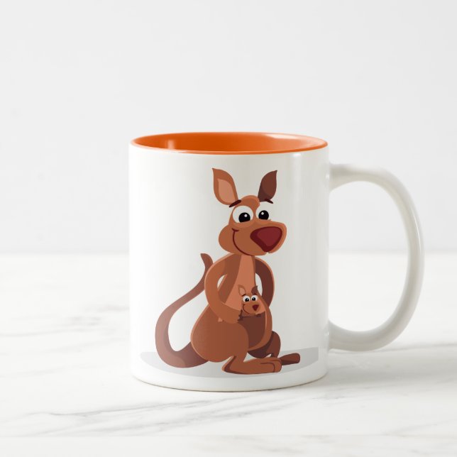 Cute animated Kangaroo with baby  Two-Tone Coffee Mug (Right)