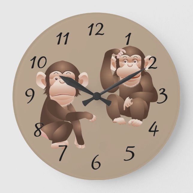Cute animated Monkeys Large Clock (Front)