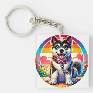 Cute Animated Puppy with Collar Keychain