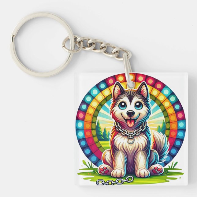 Cute Animated Puppy with Collar Keychain (Front)