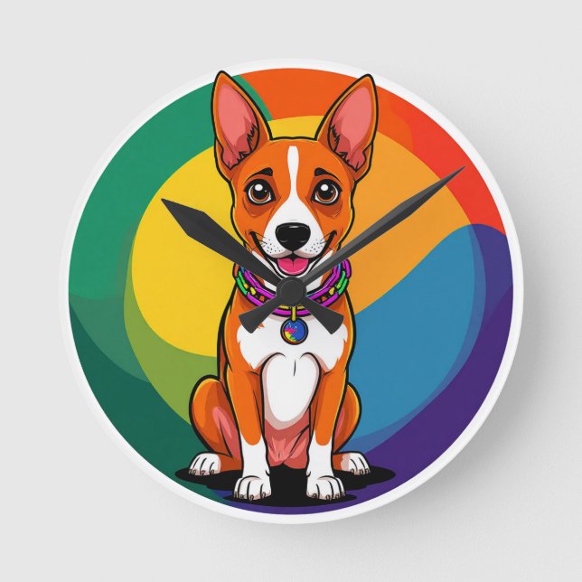 Cute Animated Puppy with Collar Round Clock (Front)