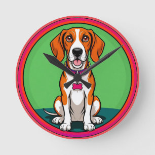 Cute Animated Puppy with Collar Round Clock
