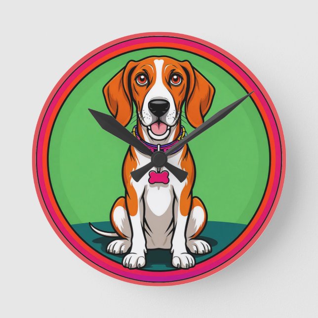 Cute Animated Puppy with Collar Round Clock (Front)