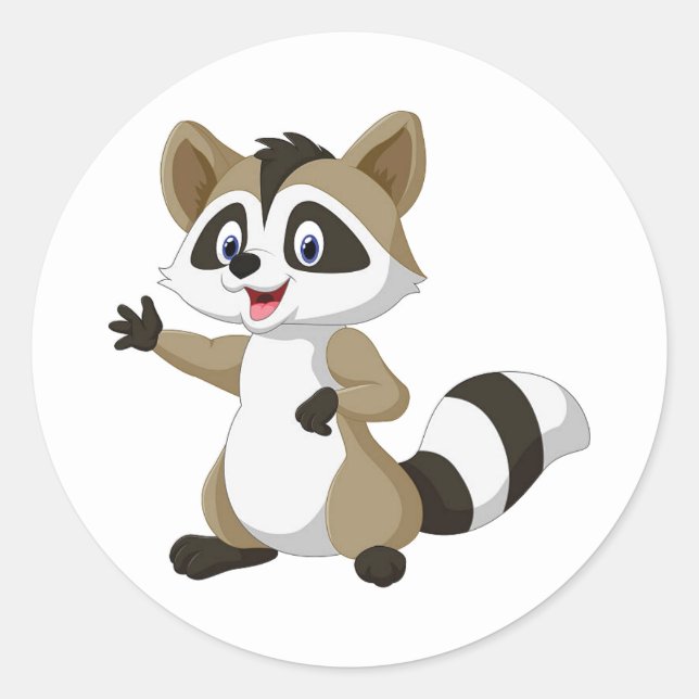 Cute animated raccoon classic round sticker (Front)