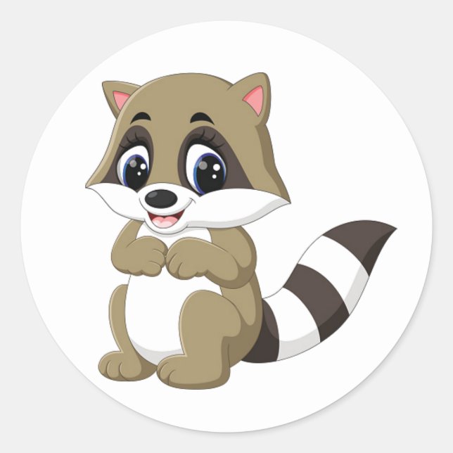 Cute animated raccoon classic round sticker (Front)